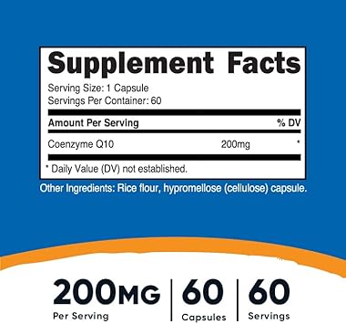 Nutricost CoQ10 200mg, 60 Vegetarian Capsules, 60 Servings - High Absorption, Vegetarian, Non-GMO, Coenzyme Q10