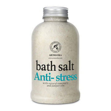 De-Stress Bath Salt 600G W/Natural Rosemary & Juniper Oils - Natural Bath Sea Salts - Best For Good Sleep - Relaxing - Calming - Body Care - Beauty - Aromatherapy