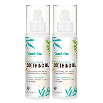 Mambino Organics Organic Calming Ultra-Sensitive Soothing Oil Unscented (2-Pack) – For Hair, Head and Skin - All Natural Fragrance Free with Jojoba & Evening Primrose Oil - 5oz