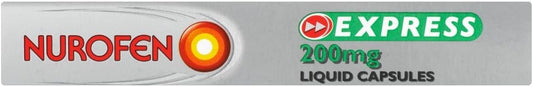 Nurofen Express Ibuprofen Liquid Capsules 200Mg, 16 Count - Fast-Acting Relief For Period Pain, Headaches, Migraines, Cold & Flu Symptoms