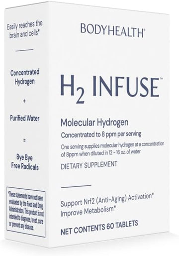 Bodyhealth H2 Infuse - Molecular Hydrogen Tablets: A Concentrated Hydrogen Gas In An Easy-To-Take Form, Allowing You To Reap The Health-Inducing And Immuno-Protective Benefits. (60 Count)