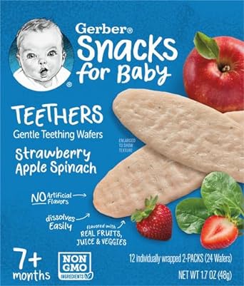 Gerber Snacks for Baby Teethers, Gentle Teething Wafers, Strawberry Apple Spinach, 1.7 Ounce, 12 Count Box