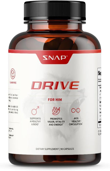 Snap Supplements Drive For Him, Support Healthy Libido, Promote Energy And Vigor Naturally, Ginko Biloba, L-Arginine, Bilberry, 60 Capsules
