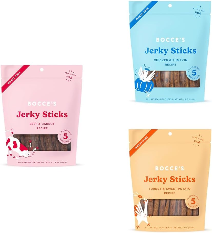 Bocce'S Bakery Grazers Dog Treats, Wheat-Free Jerky Sticks, Made With Limited-Ingredients, Baked In The Usa With No Added Salt Or Sugar, All-Naural & High-Protein, 4 Oz