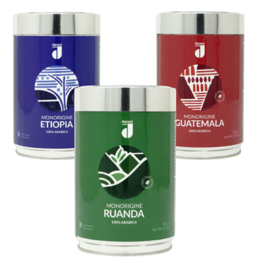 Danesi Caffe Single Origin Coffee Whole Beans - Whole Bean Coffee Sampler (Ethiopian, Rwanda, Guatemala) Espresso Beans (3-Pack)