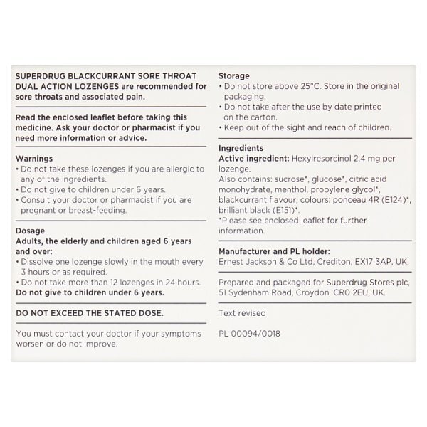 Blackcurrant Sore Throat Dual Action 24 Lozenges