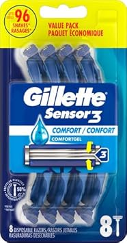 Gillette Sensor3 Comfort Disposable Razors For Men, 8 Count, Lubrastrip Glides Easily Over Your Skin