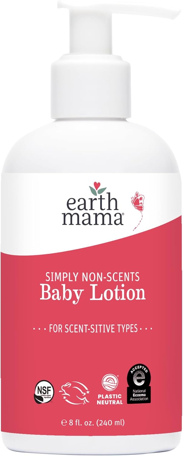 Earth Mama Simply Non-Scents Baby Lotion For Dry Skin, Calendula Cream, Skin Care For Kids, Organic Moisturizer, Unscented Lotion With Aloe, Rooibos, & Shea Butter, 8-Fl Oz (2-Pk)