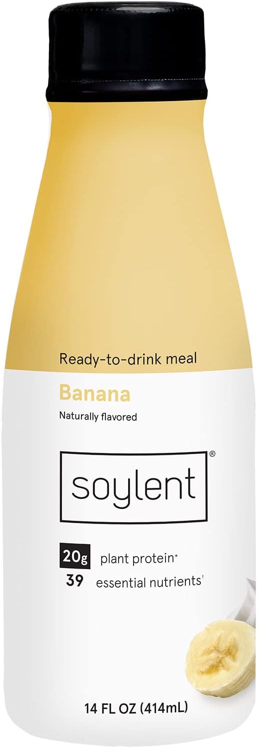 Soylent Complete Meal Replacement Shake, Banana, 20G Complete Protein, 28 Vitamins & Minerals, Low Sugar, 14Oz (Single Bottle)