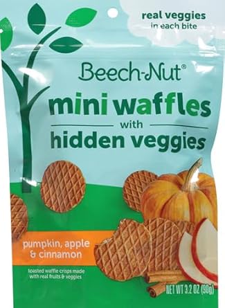 Beech-Nut Mini Waffles Pumpkin Apple & Cinnamon Hidden Veggies Toddler Snack, 3.2 Oz Bag