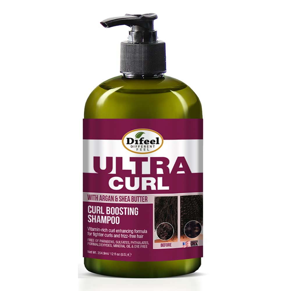 Difeel Ultra Curl With Argan & Shea Butter - Curl Boosting Shampoo 12 Oz., Sulfate Free Shampoo Made With Natural Ingredients