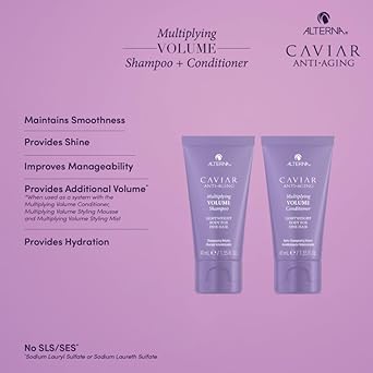 Caviar Anti-Aging Multiplying Volume Travel Kit - Shampoo, Conditioner, Styling Mist | For Fine, Thin Hair | Light Hold | Sulfate Free