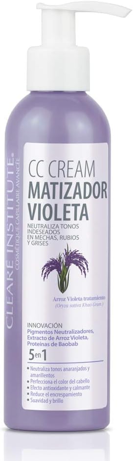 Clearé Institute Violet Mattifying CC Cream | Purple Matte Skin That Neutralises Unwanted Tones in Highlights, Blondes and Grey Tones | 95.8% Natural Ingredients 200 ml