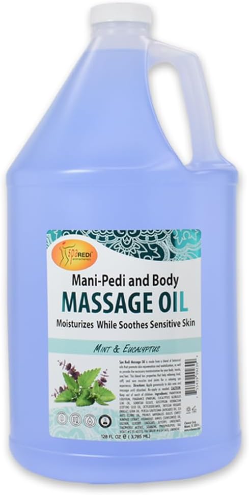 Spa Redi - Massage Oil, Mint Eucalyptus, 32 Oz - Professional Full Body Massage Therapy, Manicure, Pedicure - Relax Sore Muscles And Repair Dry Skin, Enhanced With High Absorption Oils And Vitamin E