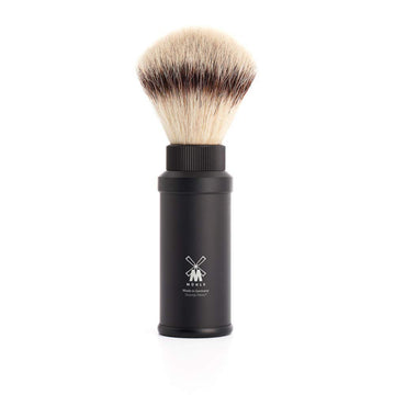 Mühle Travel Silver Aluminum Silvertip Fibre Shaving Brush - Portable Synthetic Luxury Shave Brush For Men, Rich Lather