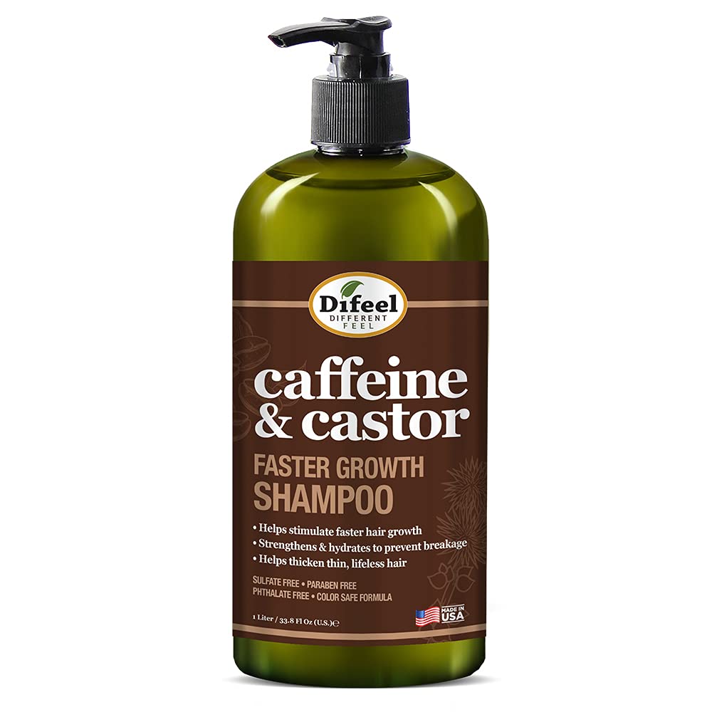 Difeel Caffeine & Castor Faster Growth Shampoo 33.8 Oz., Made With Castor Oil For Hair Growth, Sulfate Free Shampoo