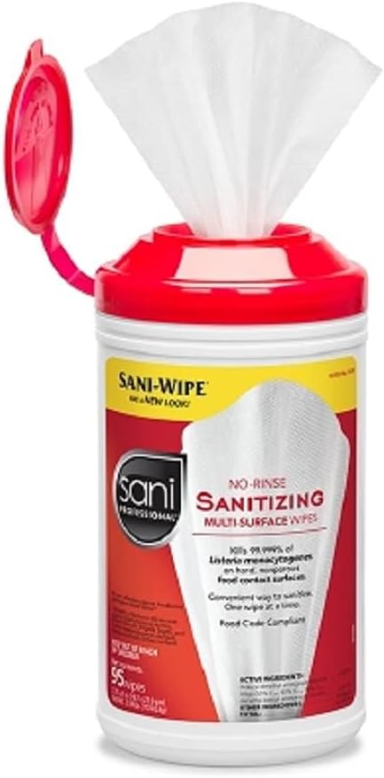 Sani Professional No-Rinse Sanitizing Multi-Surface Wipes, Unscented, White, 95/Container, 6/Carton