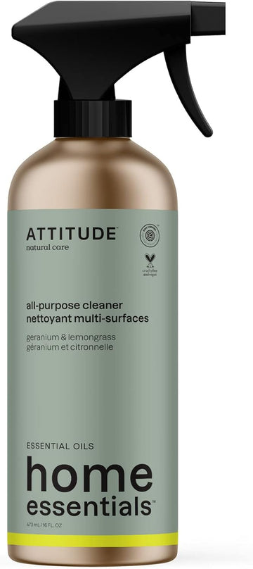 Attitude All Purpose Cleaner, Ewg Verified Multi-Surface Products, Vegan, Naturally Derived Multipurpose Cleaning Spray, Geranium And Lemongrass, 16 Fl Oz