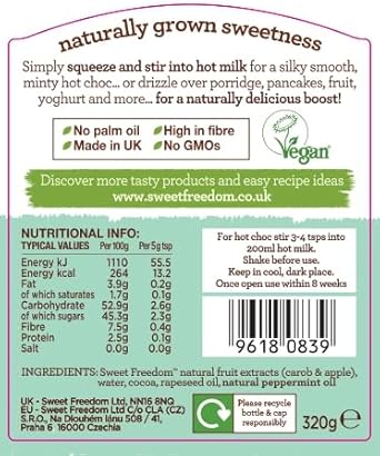 Sweet Freedom Choc Shot Mint - 320 G | Natural Great Taste With Sweetness Derived From Fruit | Ideal For Coffee, Baking & Dessert | No Preservatives Or Allergens | Vegan | Only 13 Cal Per Teaspoon