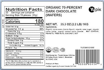 Yupik Organic Vegan 70% Dark Chocolate Wafers, 2.2 Pound