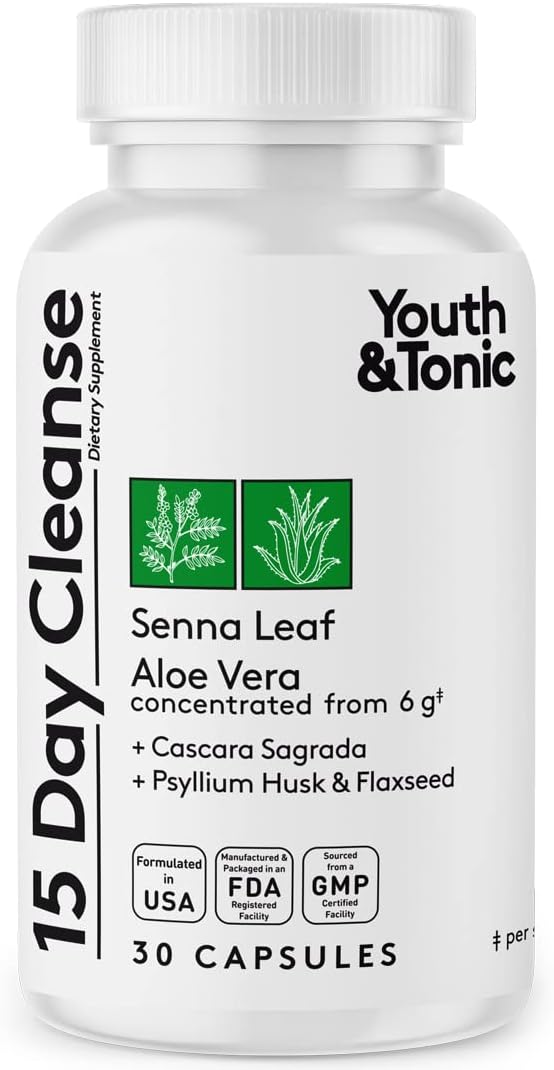 Youth & Tonic 15 Day Colon Cleanser & Detox For Waste Loss To Feel Lighter Or Break The Plateau | Natural Cleanse Pills For Belly Bloat For Men & Women | 30 Caps