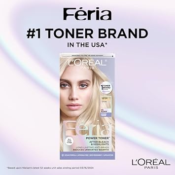 L'Oreal Paris Feria Long-Lasting Anti Brass Power Hair Toner, Ammonia Free Demi Permanent Hair Color, Ice Blonde Hair Toner, 1 Application