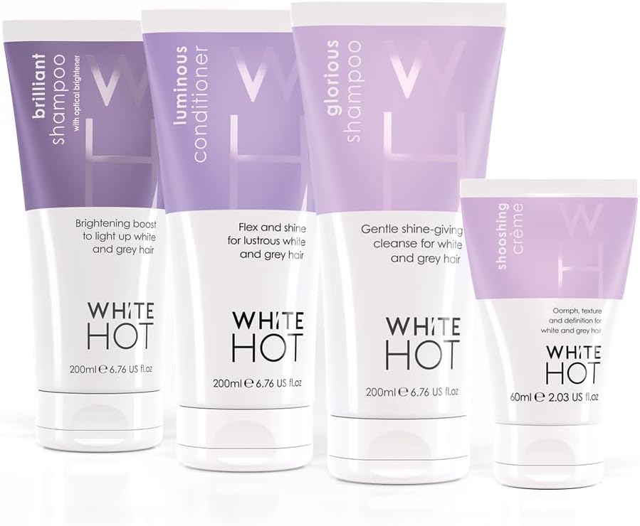 White Hot Short Hair Quartet, Brightening Hair Care Regime With Texturising Styling Cream For Shorter White & Grey Hair, Purple Shampoo
