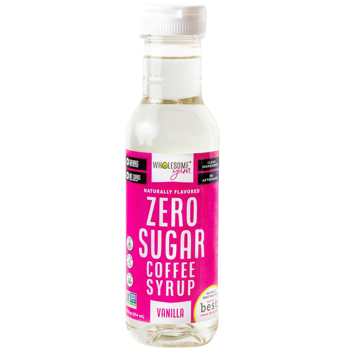 Wholesome Yum Zero Sugar Coffee Syrup (Keto Coffee Syrup) - Sugar Free Vanilla Syrup With Monk Fruit & Allulose - For Hot & Cold Drinks - Natural Sweetener & Flavoring, Non Gmo, Low Carb, Gluten Free, Vegan (12 Fl Oz)