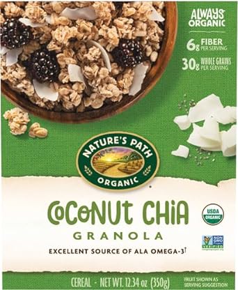 Nature's Path Organic Coconut Chia Granola, 12.34 Ounce, Non-GMO, 30g Whole Grains, with Omega-3 Rich Chia Seeds