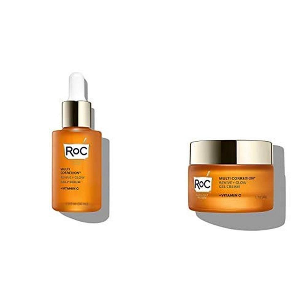 RoC Multi Correxion Revive + Glow Skin Care Regimen Bundle: Vitamin C Serum for Face + Vitamin C Cream for Tighter, Brighter Skin : Beauty & Personal Care