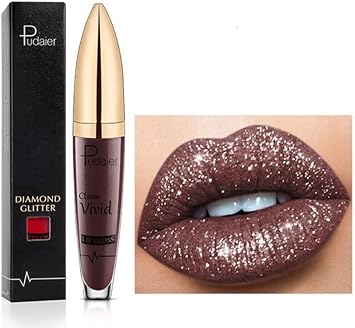 Pudaier Glitter Liquid Lip Gloss, Shimmer Lipsticks, Non Sticky, Long-Lasting Waterproof, Cosmetic For Women & Girls, Makeup, Shiny Moisturizer Lipstick, 17 Shades, Glossier, 5Ml, Shade 17