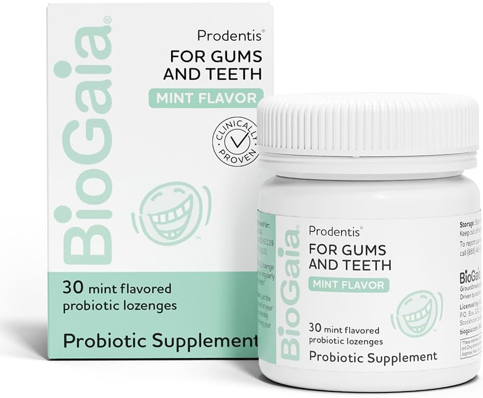 Biogaia Oral Health Probiotic Lozenges | Promote Healthy Gums & Teeth | Defend Against Common Dental Problems | Allergen, Dairy, Soy & Gluten Free | Mint Flavor