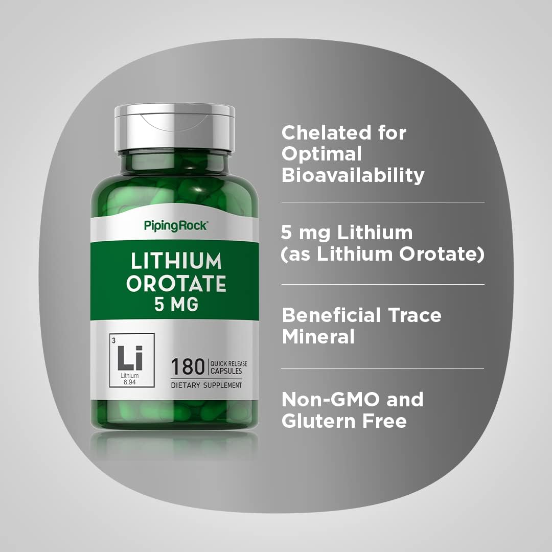 Piping Rock Lithium Orotate 5Mg | 180 Capsules | Non-Gmo, Gluten Free Supplement
