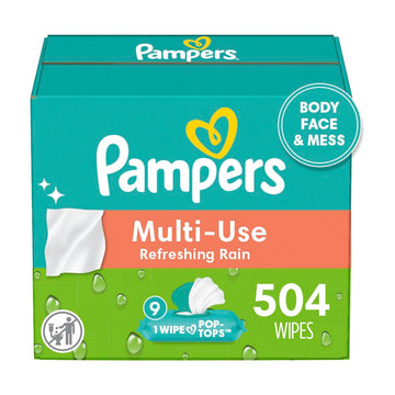 Pampers Baby Wipes Multi-Use Refreshing Rain 9X Pop-Top Packs 504 Count