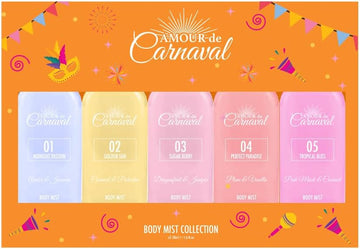 Amour De Carnaval - Body Mist Collection 5X50Ml - Mightnight Passion, Golden Sun, Sugar Berry, Perfect Paradise, Tropical Bliss - Women'S Premium Body Mist Spray - By Laurelle London