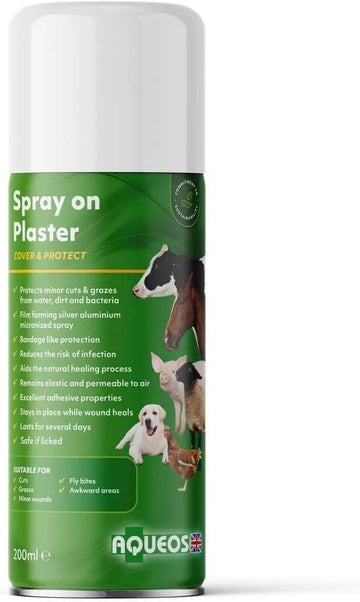 Aqueos Spray On Plaster For Dogs, Cats, Horses And All Animals - Protects Minor Wounds From Germs, Insect And Fly For Use In Dog First Aid Kit / 200Ml