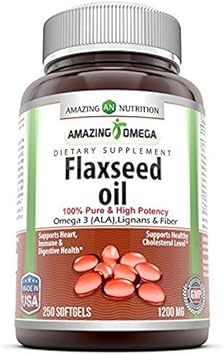 Amazing Omega axseed oil dietary supplement 1200 mg- 250 softgels (Non-GMO,Gluten Free) ? Excellent source of Omega 3s - Supports Heart health, Joint health, Immune system health, Digestive function