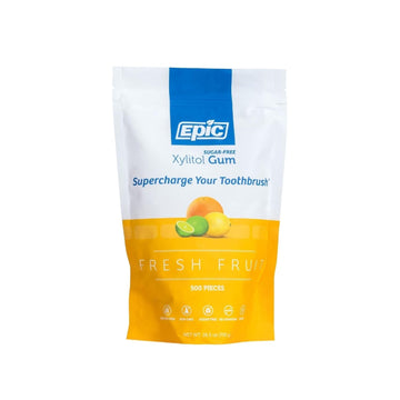Epic Xylitol Chewing Gum - Sugar Free & Aspartame Free Chewing Gum Sweetened w/Xylitol for Dry Mouth & Gum Health (Fresh Fruit, 500-Piece Bag, 1 Bag)