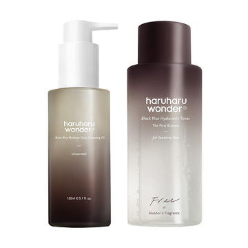Haruharu Wonder Black Rice Moisture Cleansing Oil & Black Rice Hyaluronic Toner For Sensitive Skin Bundle