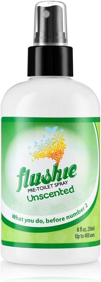 Flushie Pre-Toilet Spray 8-Ounce Bottle, Bathroom Deodorizer Perfect for Travel 8oz 1 Pack (Unscented, 1 Pack)