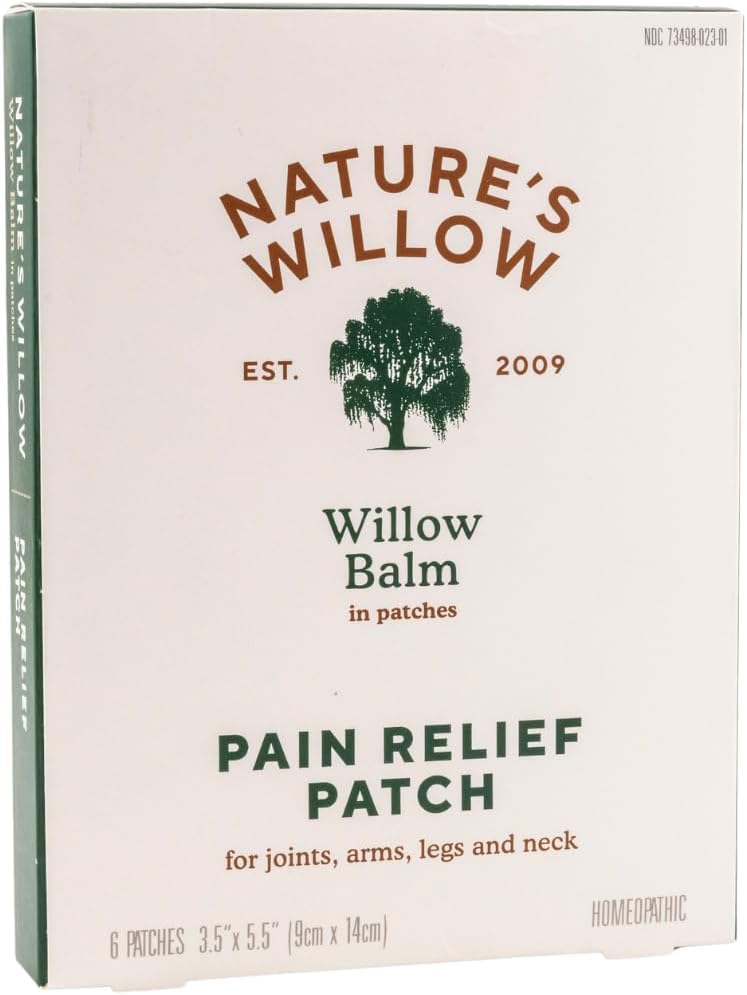 Nature?s Willow Fast-Acting Willow Balm Natural Pain Relief Patches for Help Alleviating Muscle & Joint Pain in Back, Neck, Shoulder, Knee and More | Essential Oils and Menthol | 1-Pack | 6 Patches