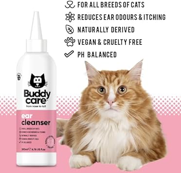 Cat Ear Cleanser by Buddycare | Soothing Ear Cleaning Solution for Cats | Naturally Derived Ingredients With Aloe Vera (200ml)