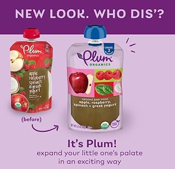 Plum Organics Stage 2 Organic Baby Food - Apple, Raspberry, Spinach, And Greek Yogurt - 3.5 Oz Pouch (Pack Of 6) - Organic Fruit And Vegetable Baby Food Pouch