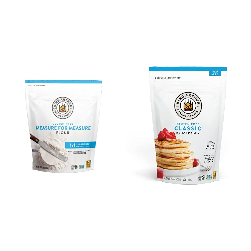 King Arthur Baking Company Ultimate Gluten Free Baking Bundle, Contains One of Each: Gluten Free Measure for Measure Flour 3lb Bag, Gluten Free Pancake Mix 15 Oz Bag, Gluten Free Brownie Mix 17 Oz Box