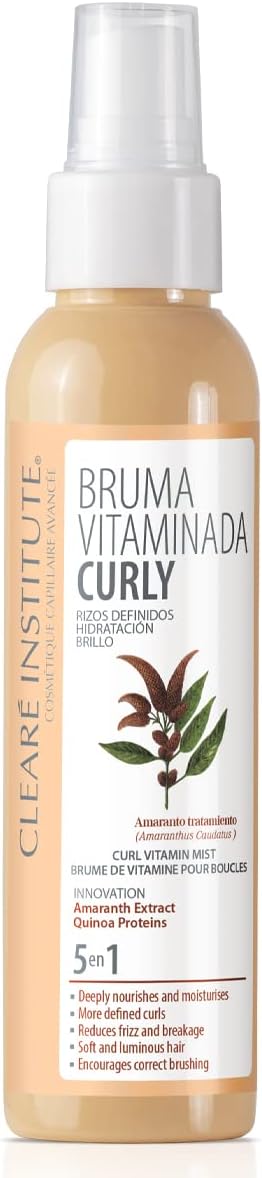 Clearé Institute Curly Vitamin Mist Moisturises, Defines Curls, Facilitates Brushing and Prevents Frizz Shine and Movement 97% Natural Ingredients 125 ml