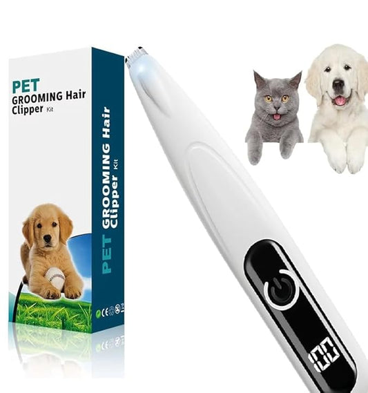 Electric Pet Paw Hair Trimmer – Quiet USB Rechargeable Cat & Dog Grooming Clipper for Feet, Soles, Ears & Face with LED Light