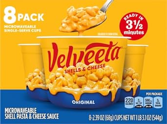 Velveeta Shells & Cheese Original Microwavable Macaroni and Cheese Cups (8 ct Pack, 2.39 oz Cups)