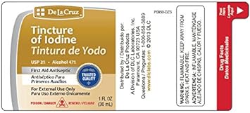 De La Cruz 2% Iodine First Aid Antiseptic, Made in USA 1 FL OZ (1 Bottle) : Health & Household