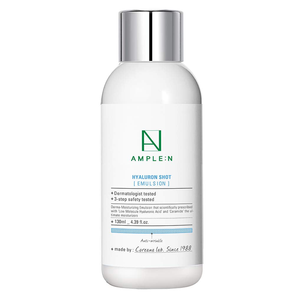 Coréana Ample:N Hyaluron Shot Emulsion – Korean Hyaluronic Acid Moisturizing Face Emulsion - Deep Nourishment And Strengthening Skin Barrier - Face Lotion To Smoothen Skin Texture, 4.39 Fl.Oz