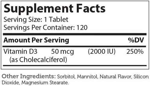 Zahler Vitamin D3 CHEWABLE 2000IU, an All-Natural Supplement Targeting Vitamin D Deficiencies, Certified Kosher, 120 Great Tasting Orange Flavored Tablets : Health & Household